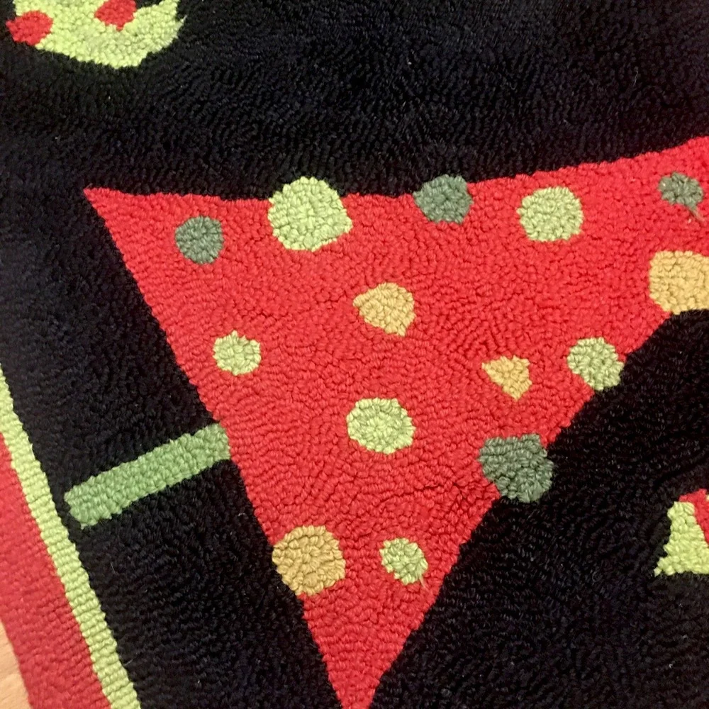 Vintage Hooked Wool Rug  Christmas Trees and Ornaments Holiday Decor 38